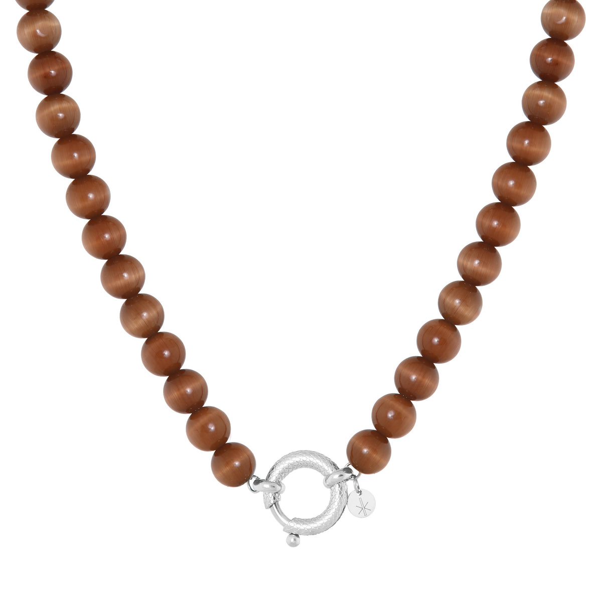 Brown cat eye snake necklace silver