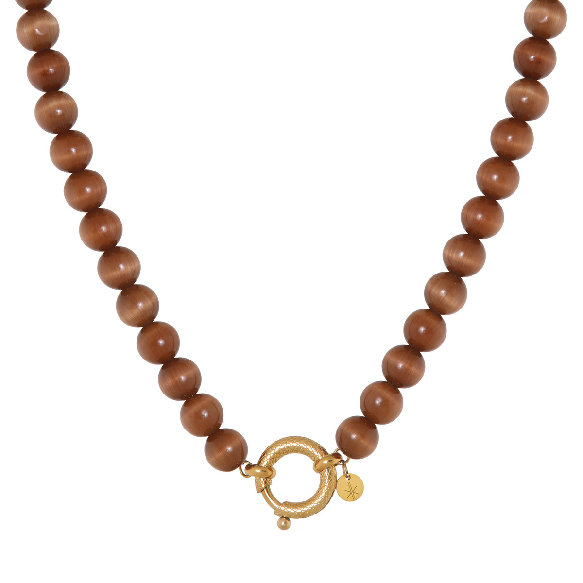 Brown cat eye snake necklace gold
