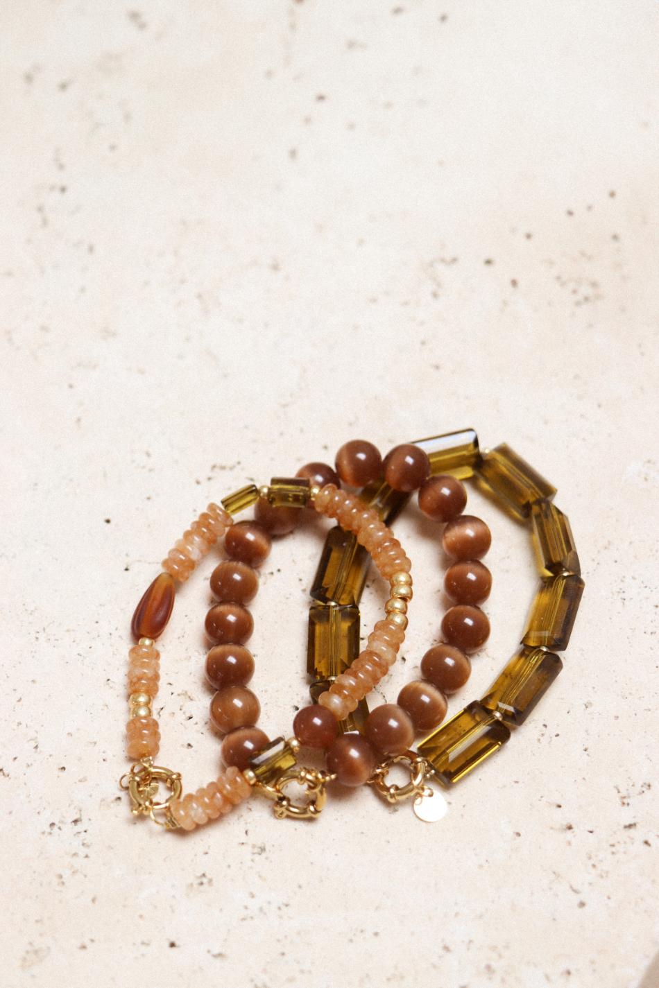Brown cat eye bracelet gold