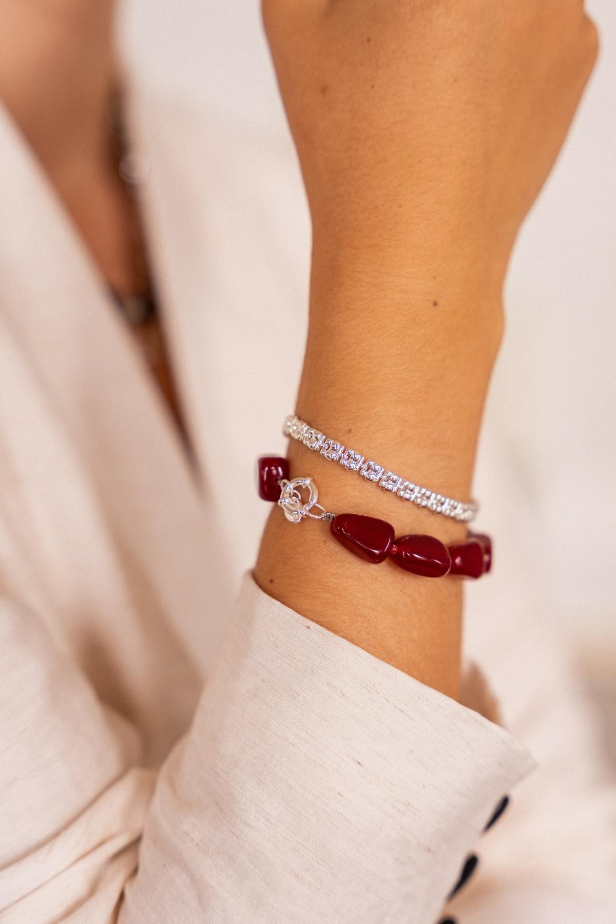 Burgundy bracelet silver