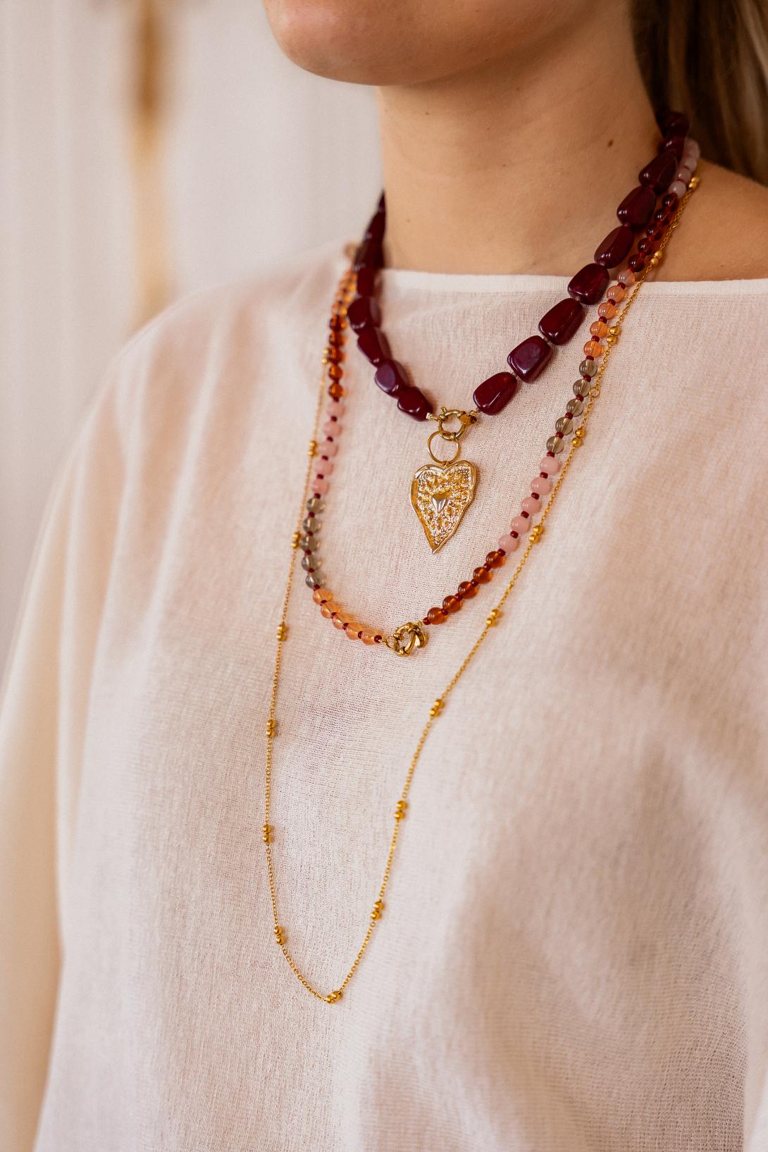 Burgundy necklace gold