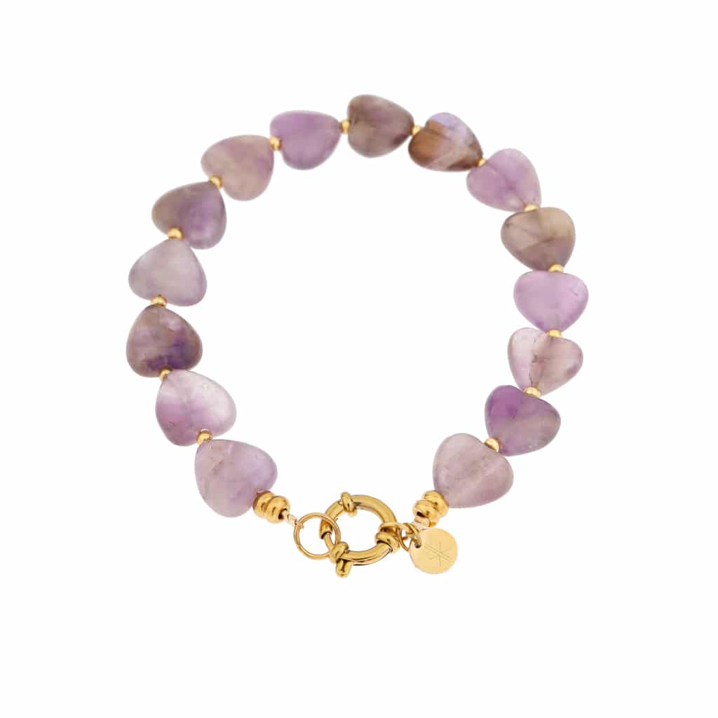 Amethyst heart bracelet gold - 19 cm