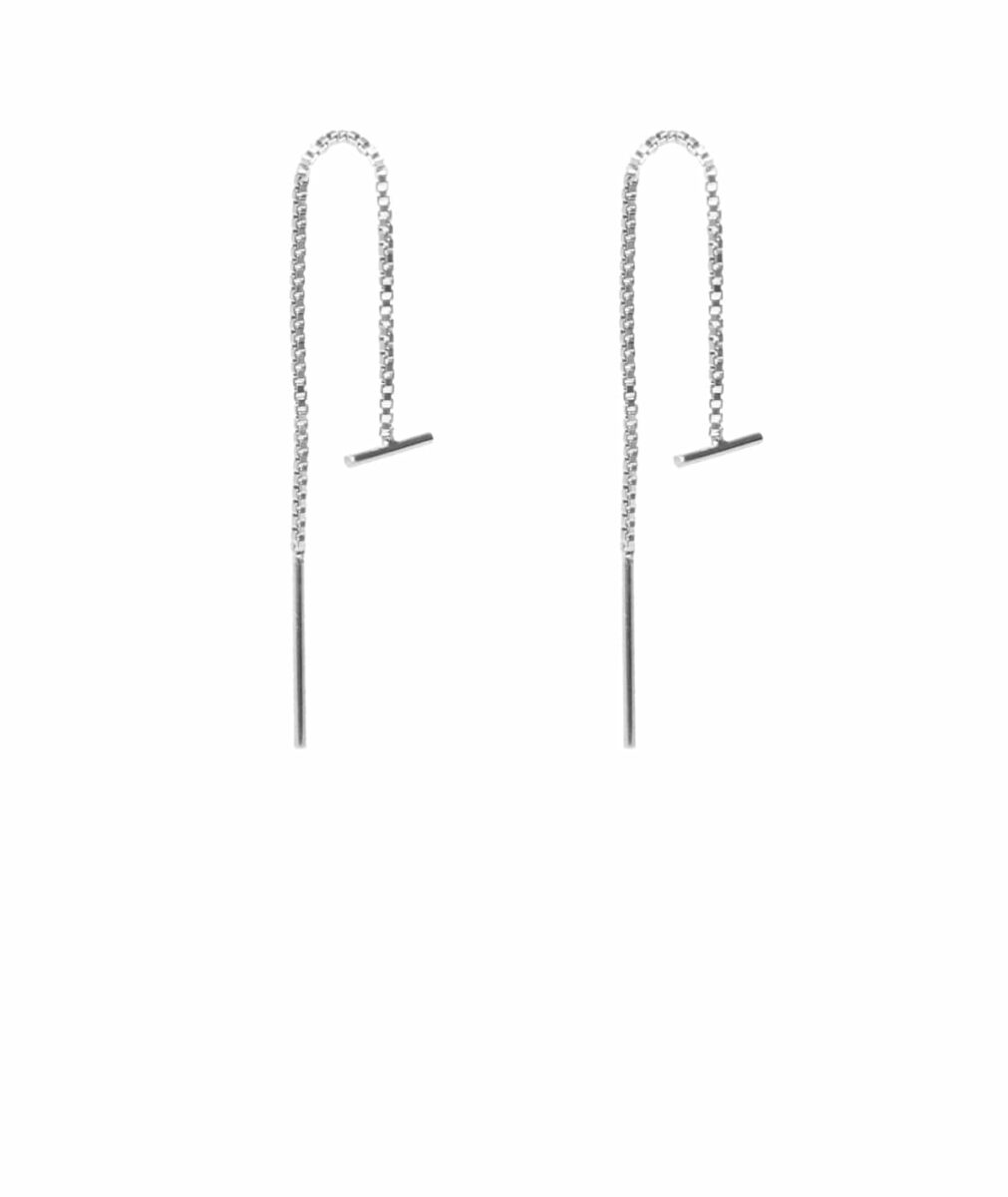 Bar Chain Earring Silver Pair