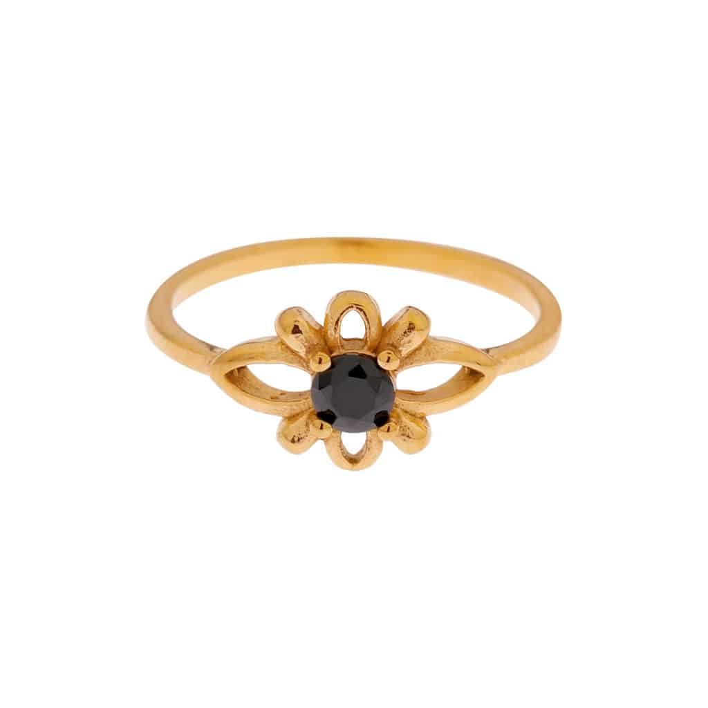 Black flower ring gold - 8