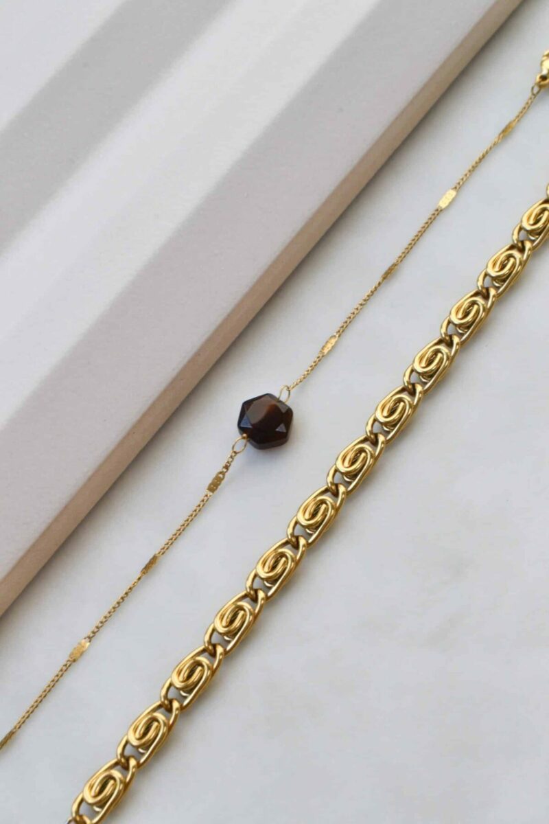 Black hexagon bracelet gold