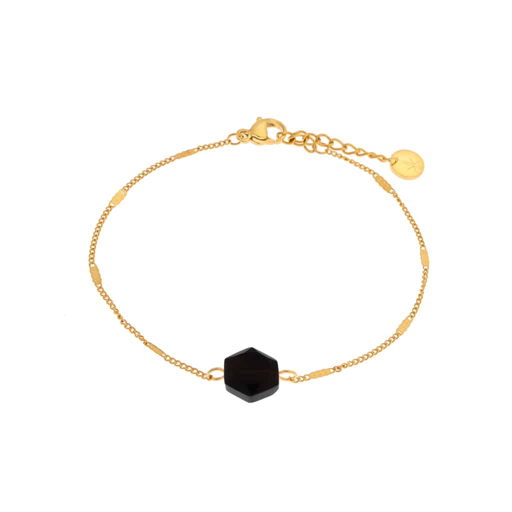 Black hexagon bracelet gold
