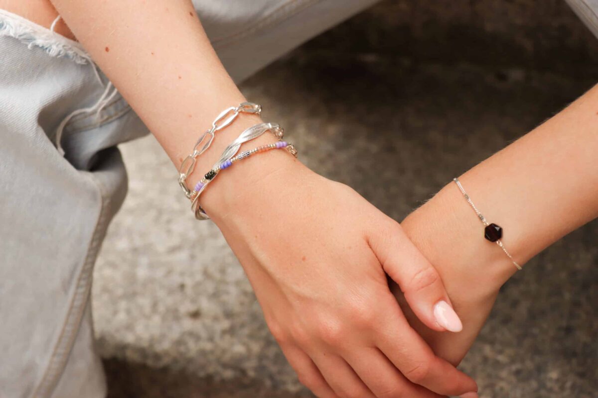 Black hexagon bracelet silver