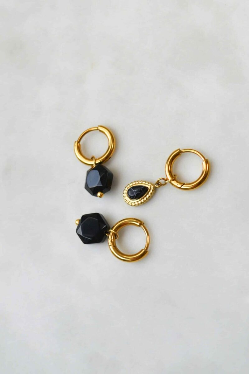 Black hexagon hoop gold