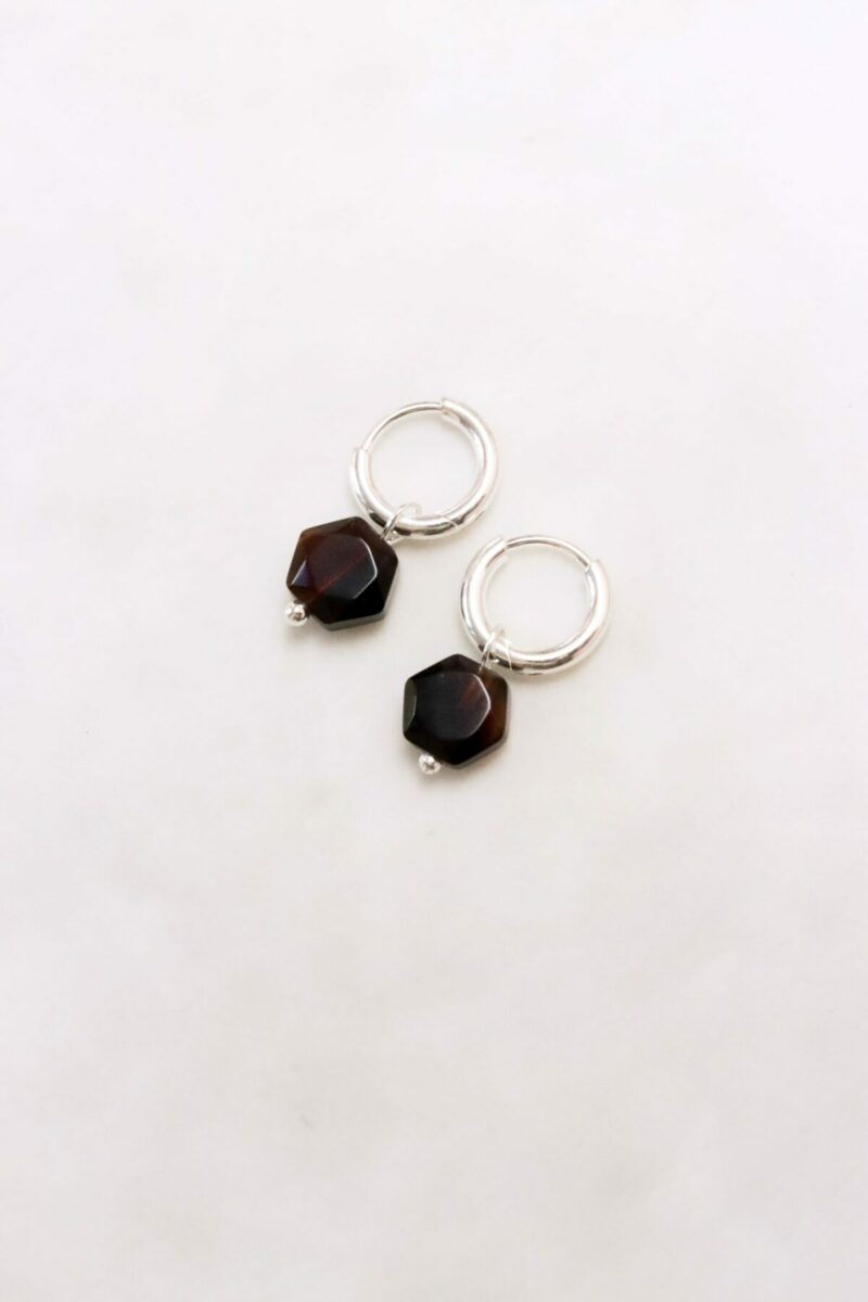 Black hexagon hoop silver
