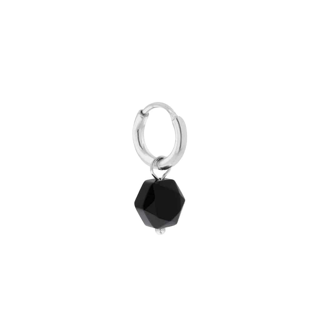 Black hexagon hoop silver