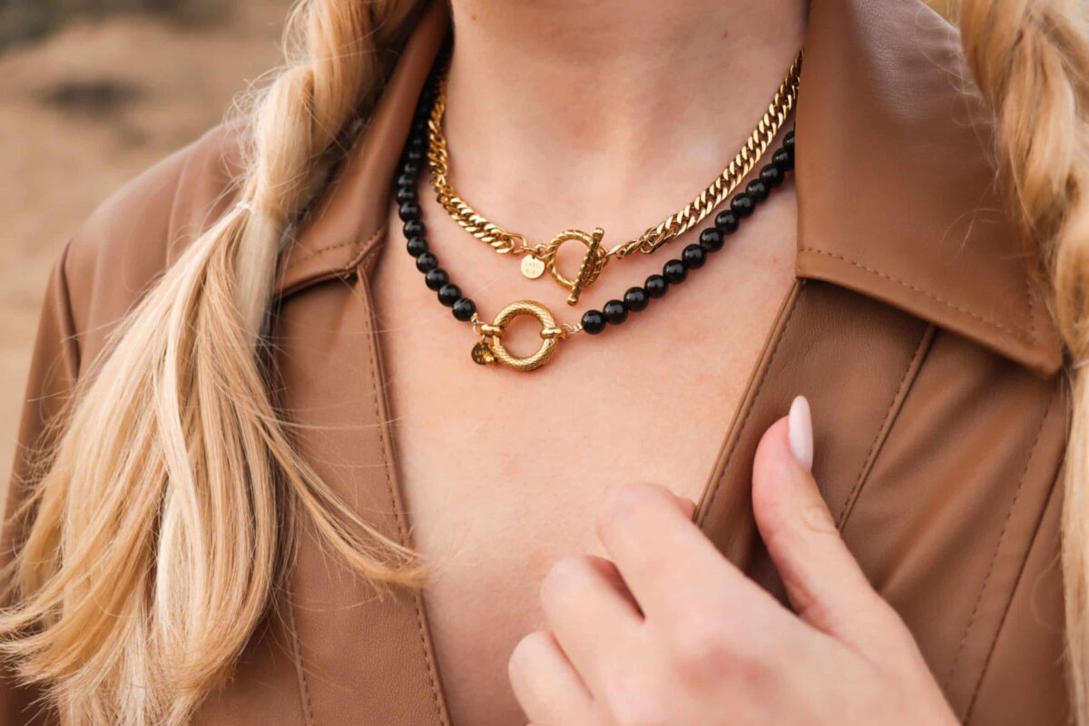 Black snake necklace gold