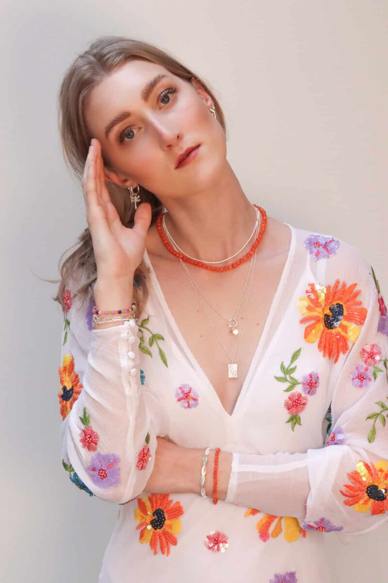 Blossom long necklace silver