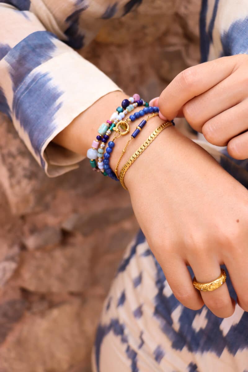 Blue tube bracelet gold