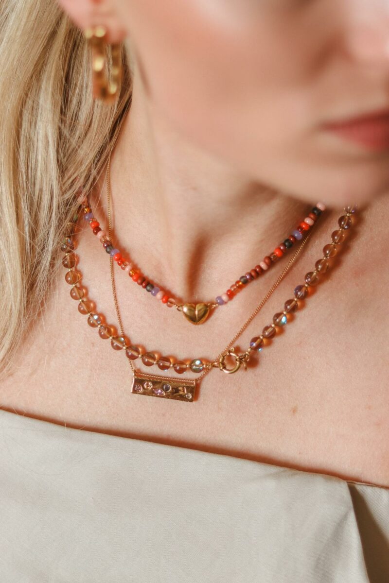 Brown flame necklace gold