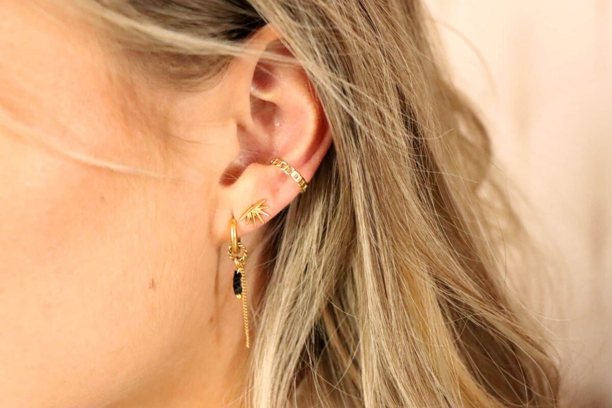 Chain black stone hoop gold