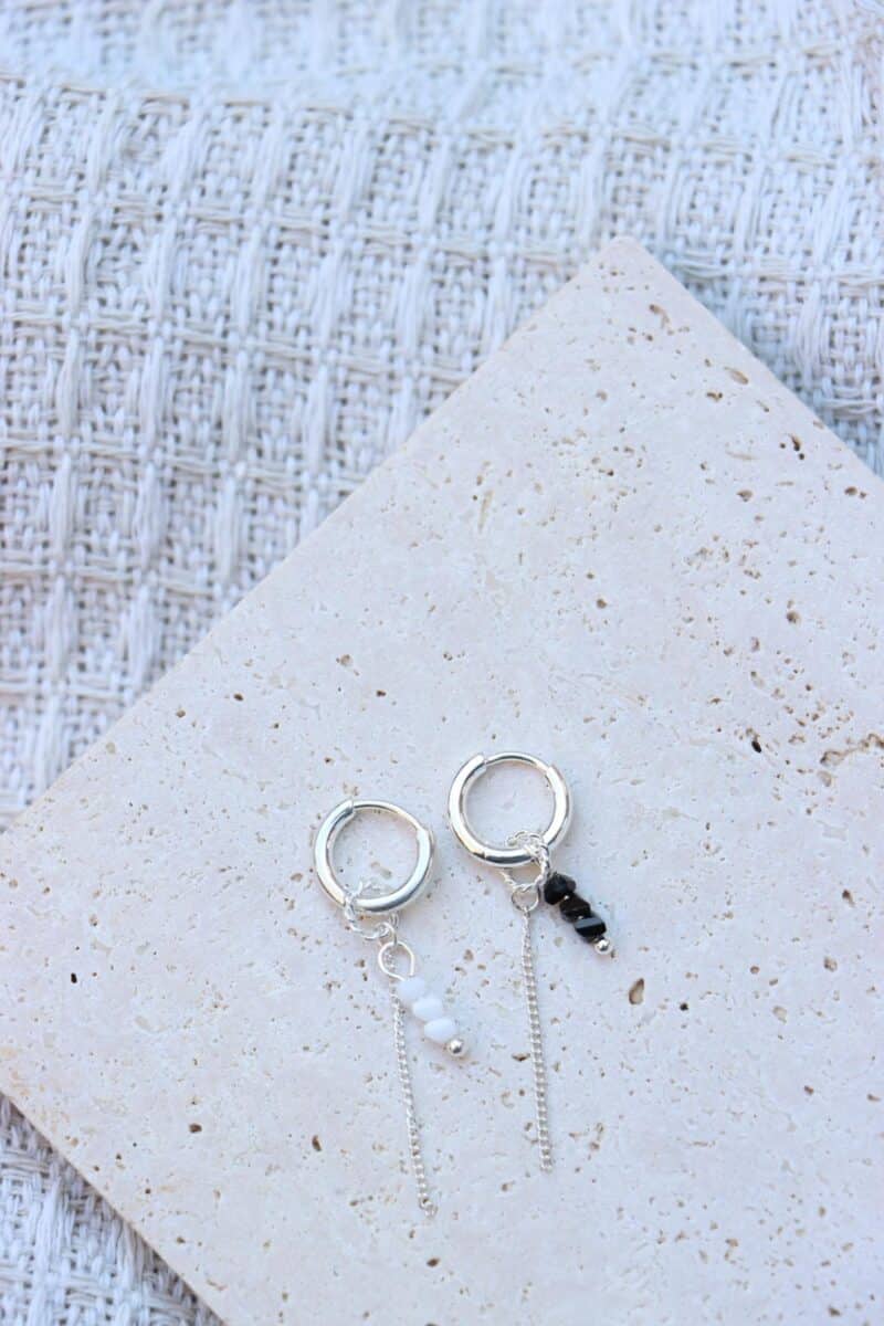 Chain black stone hoop silver