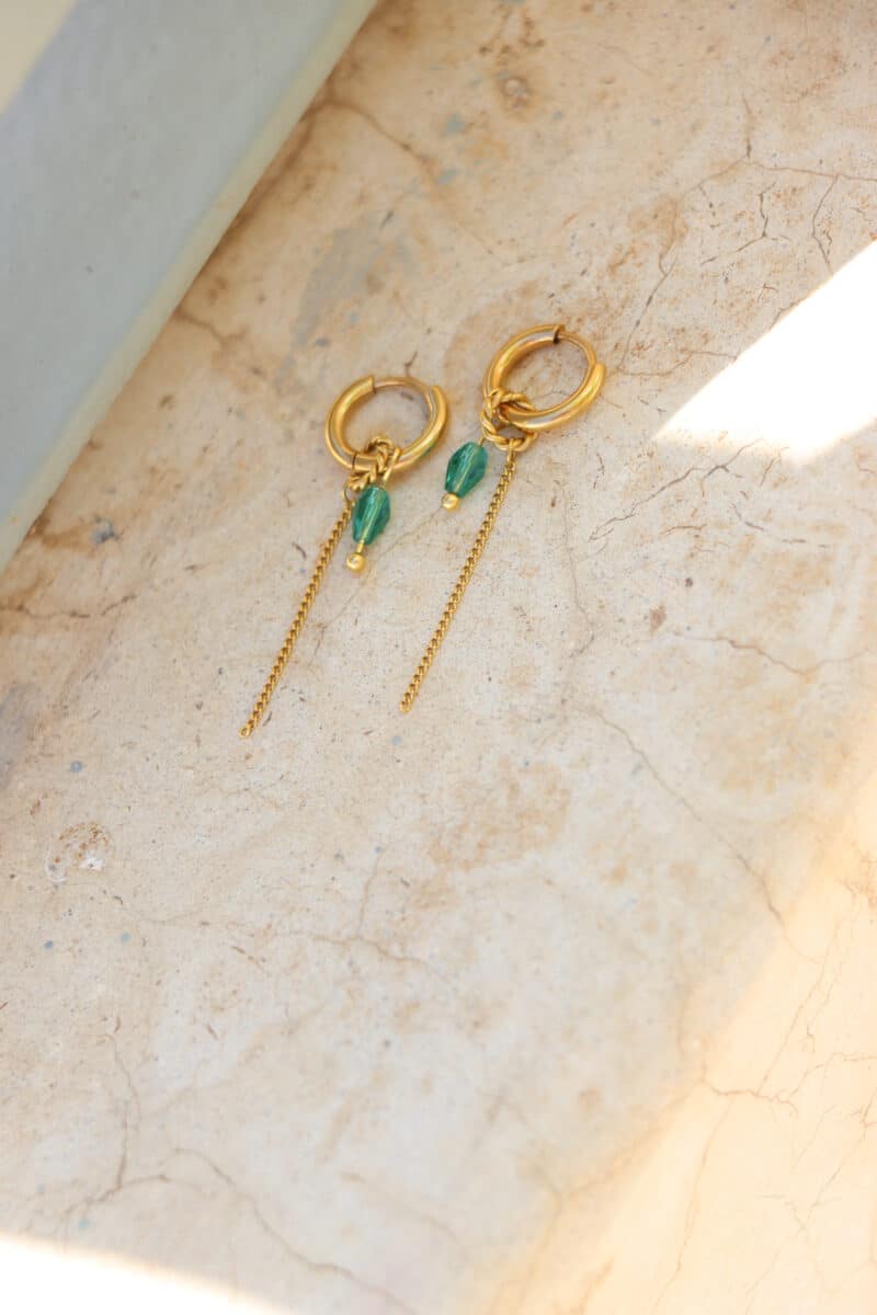 Chain green drop hoop gold