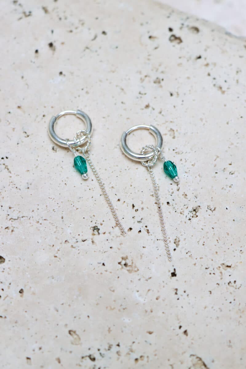 Chain green drop hoop silver