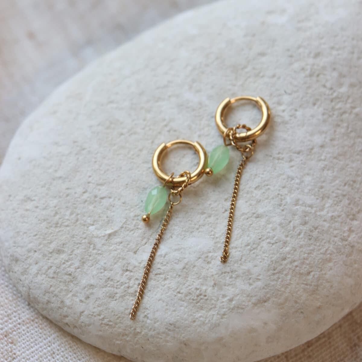 Chain light green drop hoop gold
