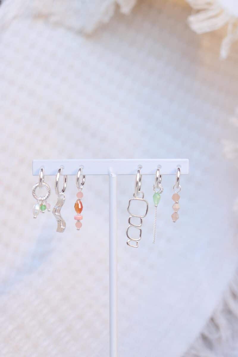 Chain light green drop hoop silver