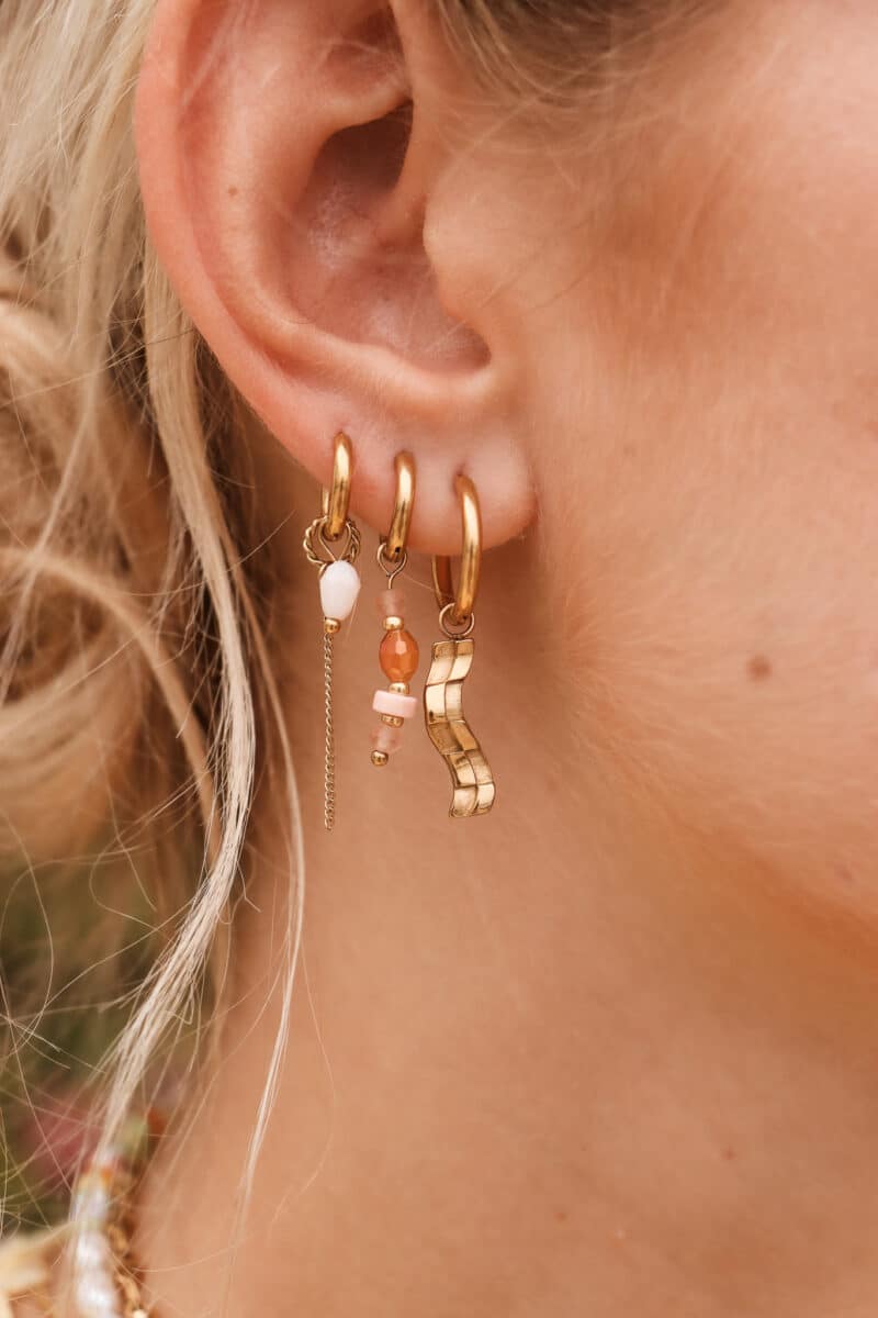 Chain nude drop hoop gold