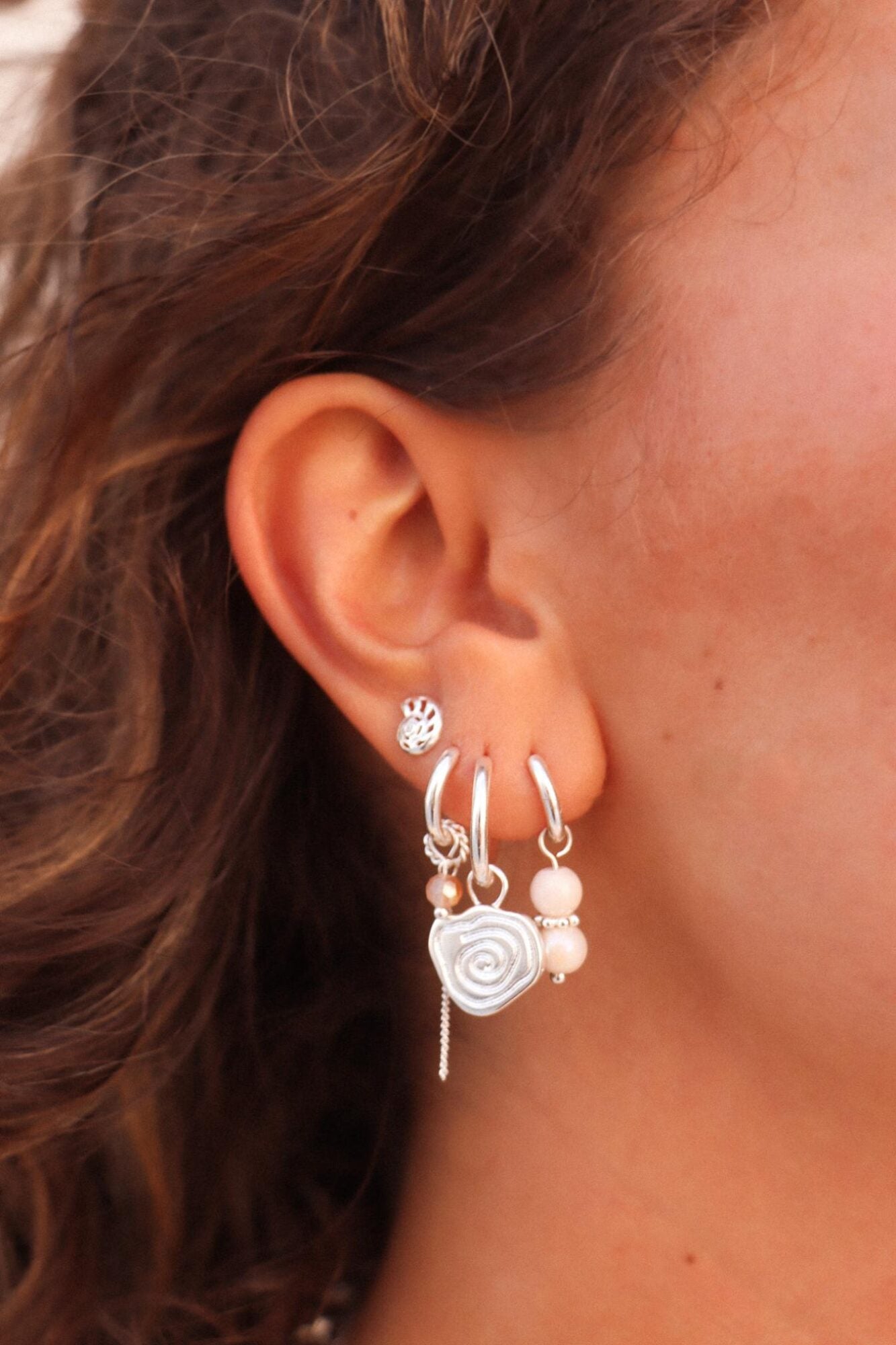 Chain orange round hoop silver