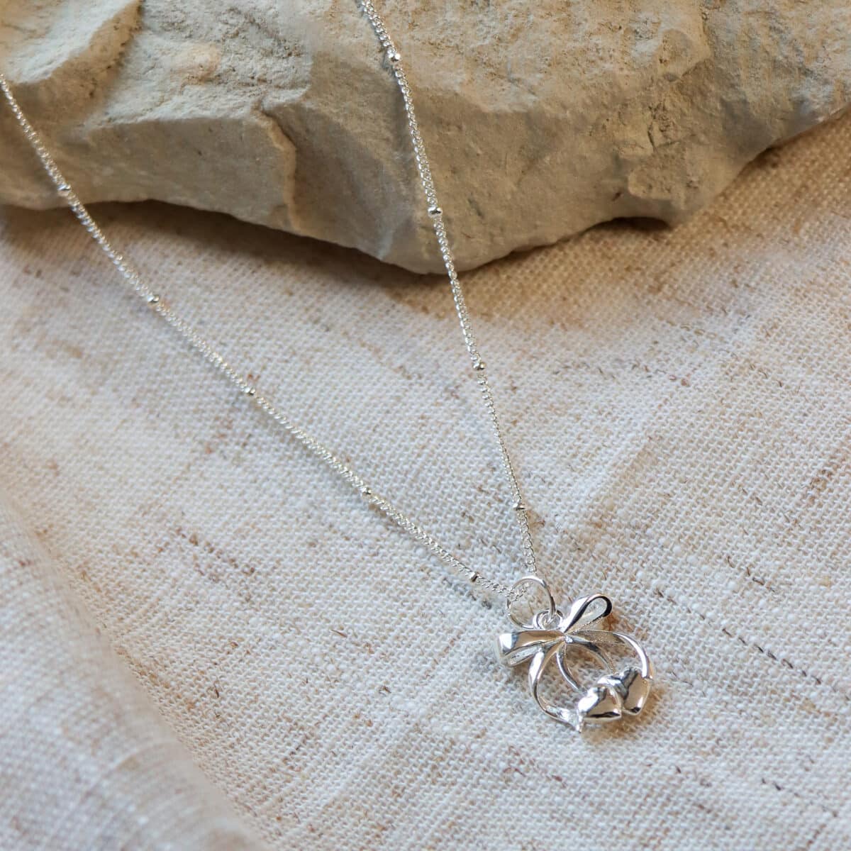 Cherry bow necklace silver