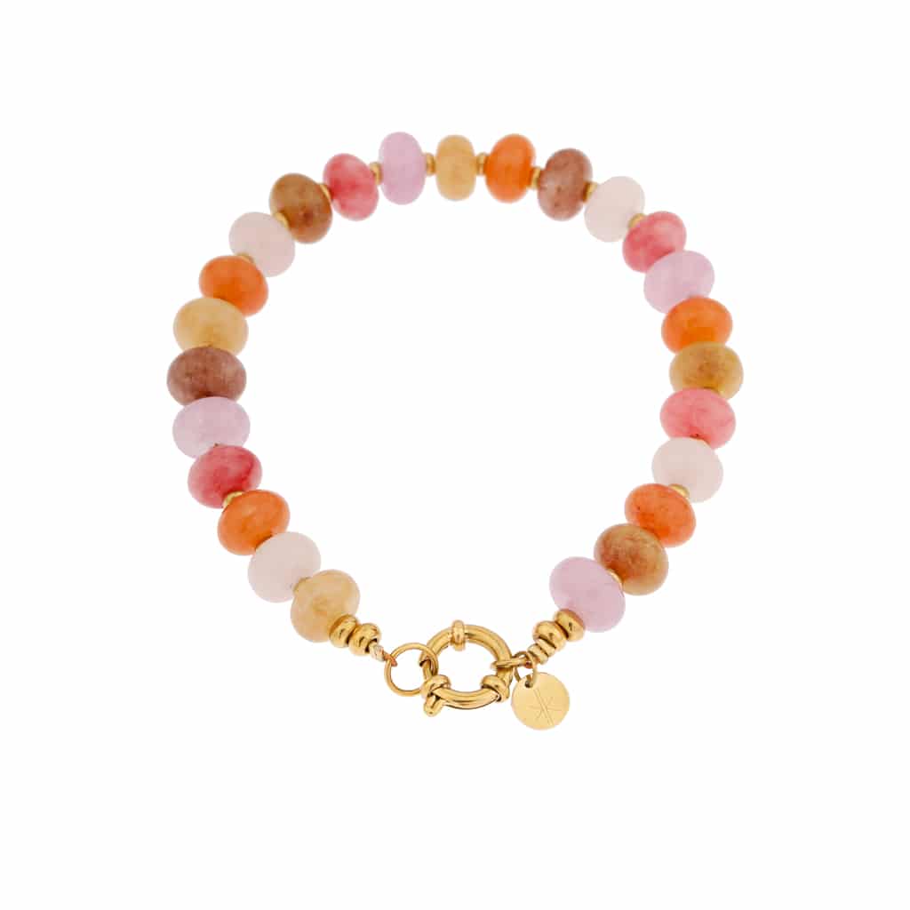 Colorful jade bracelet gold - 19 cm