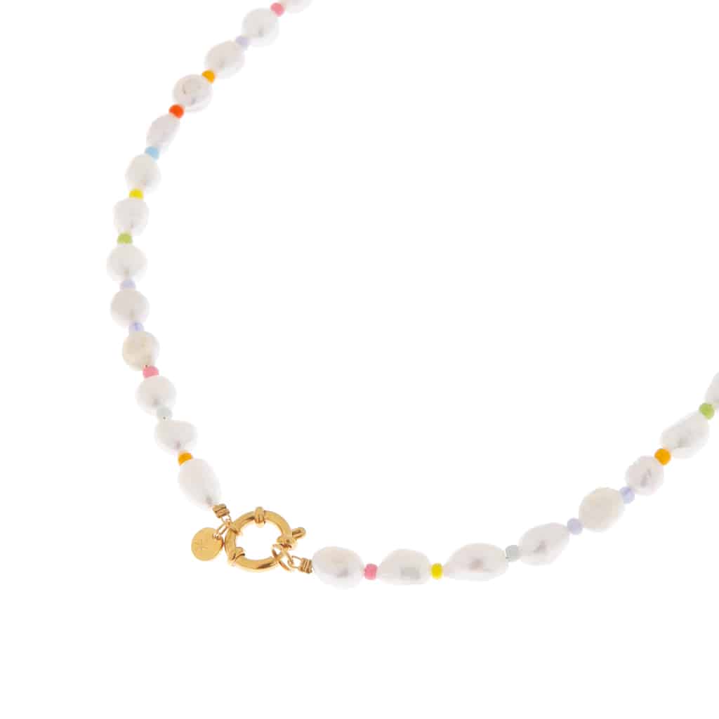 Colorful pearl necklace gold