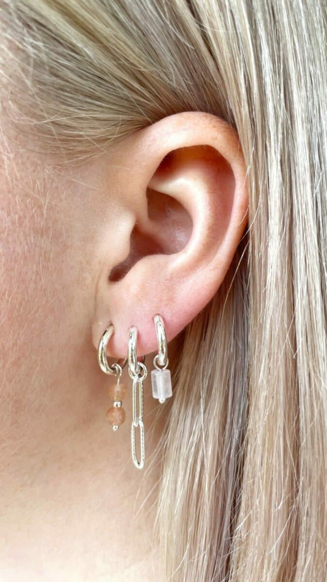 Double chain hoop silver