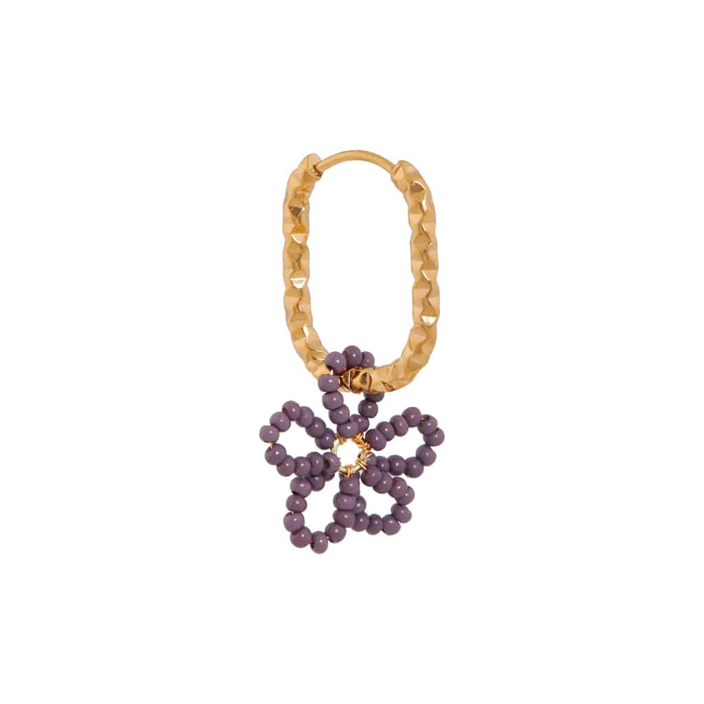 Flower beads purple hoop gold