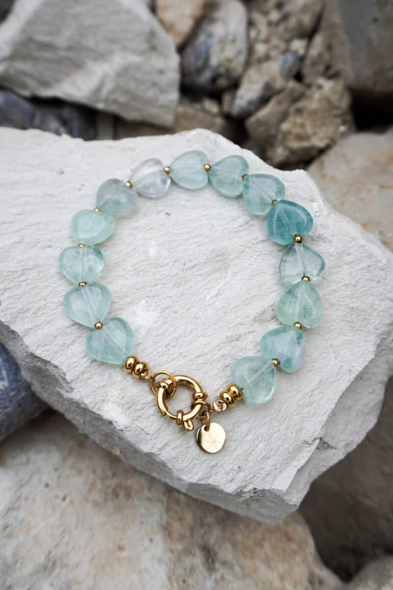 Fluorite heart bracelet gold