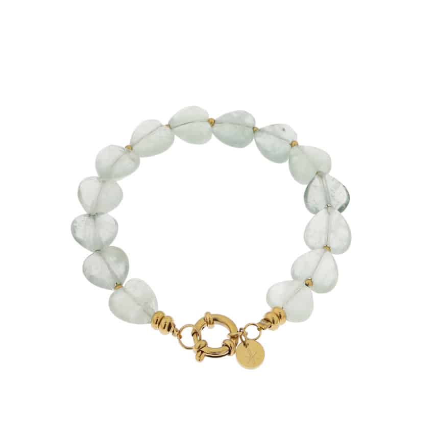 Fluorite heart bracelet gold - 19 cm