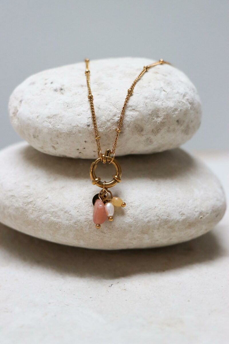 Gemstone long necklace gold