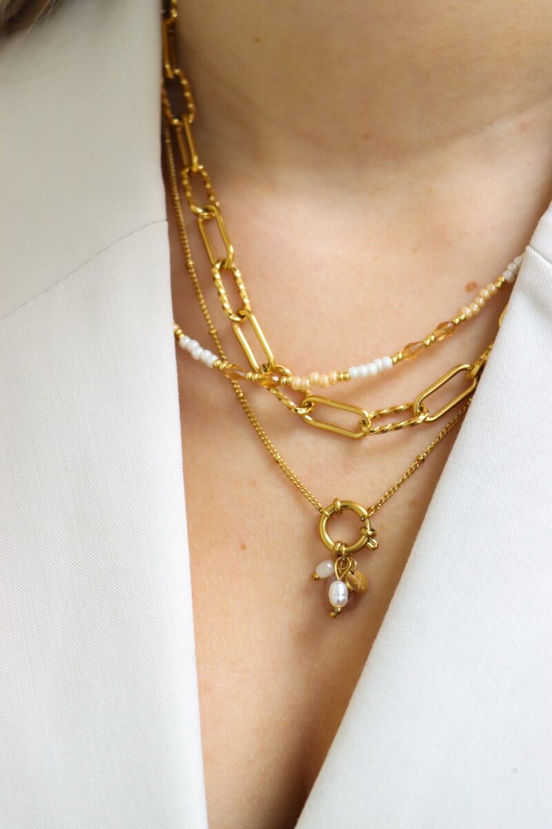 Gemstone long necklace gold