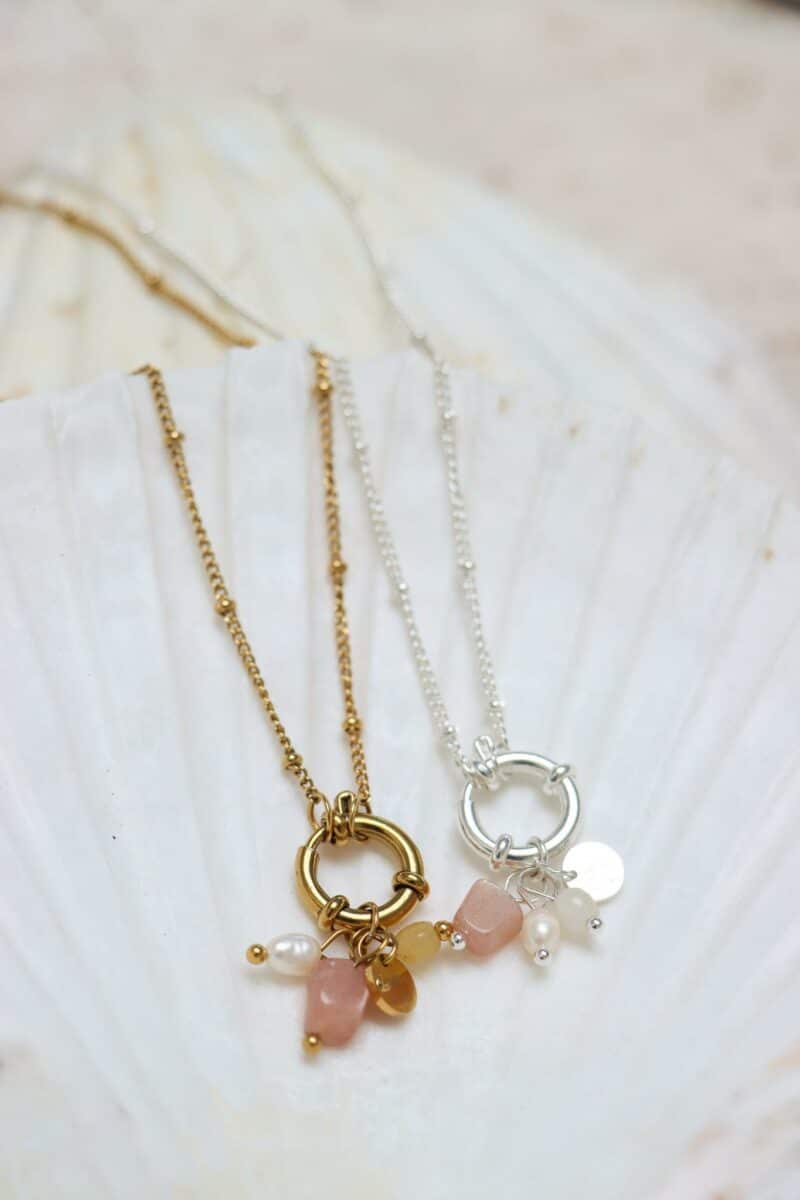 Gemstone long necklace silver