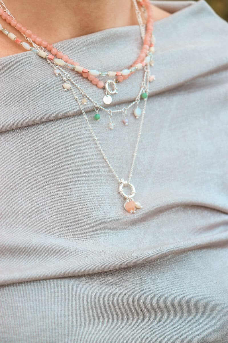 Gemstone long necklace silver