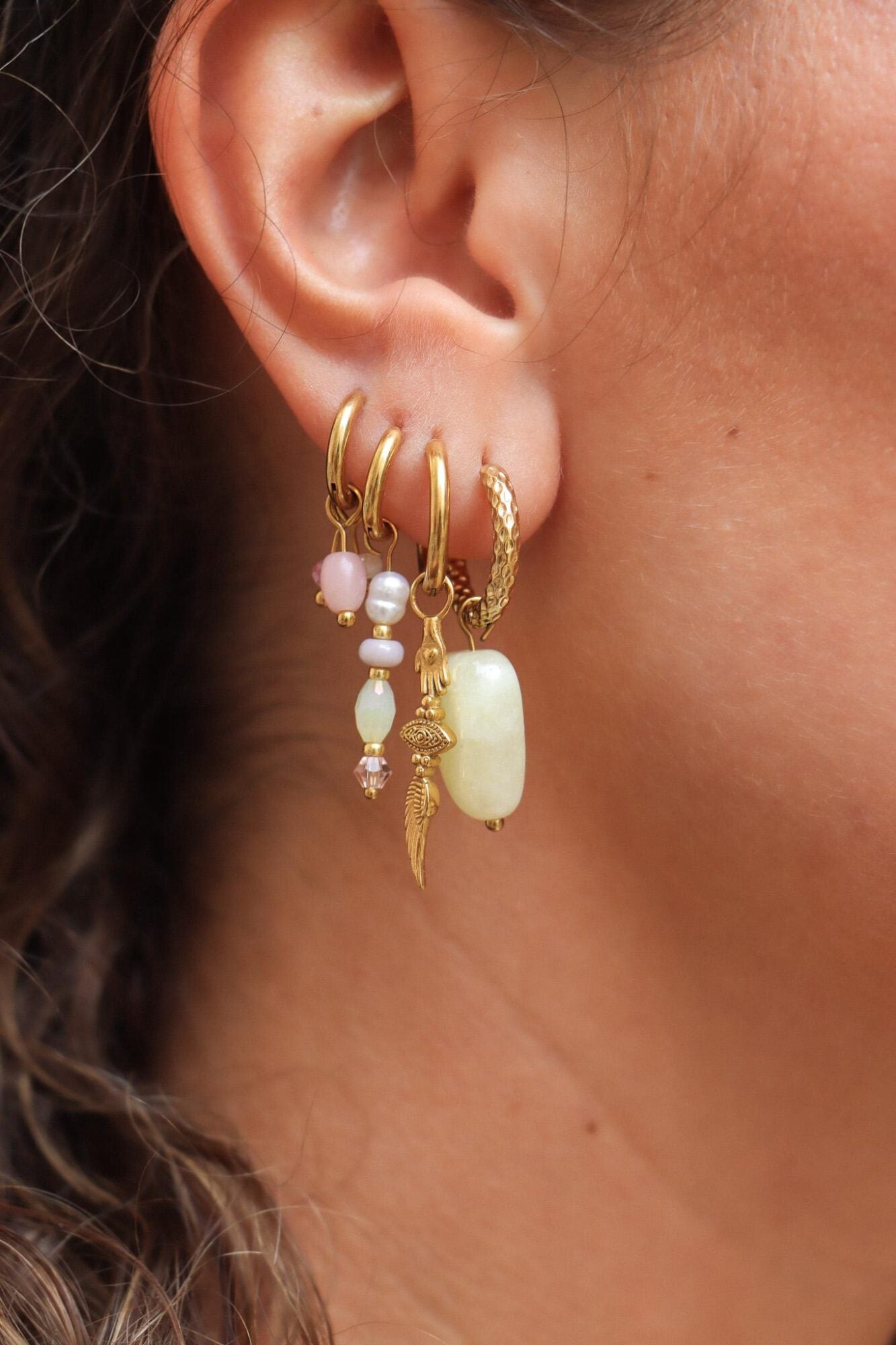 Gemstone pink hoop gold