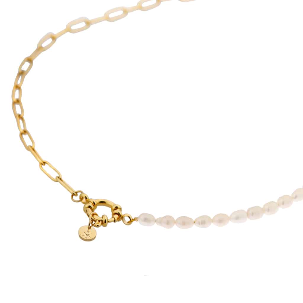 Hold on pearl necklace gold