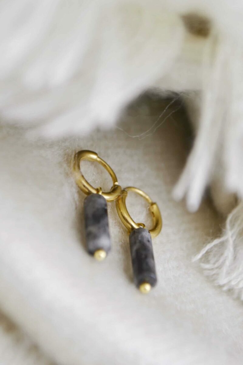 Large black agate tube hoop gold