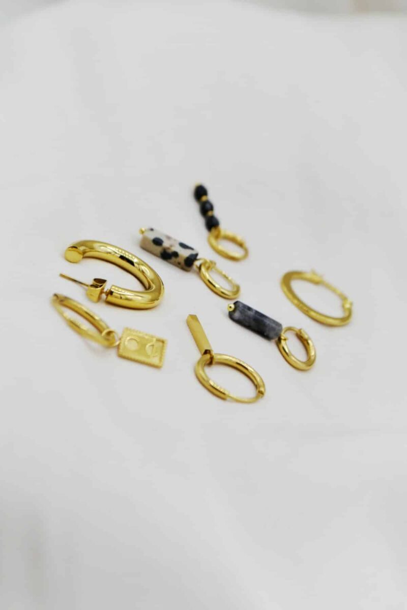 Large black agate tube hoop gold