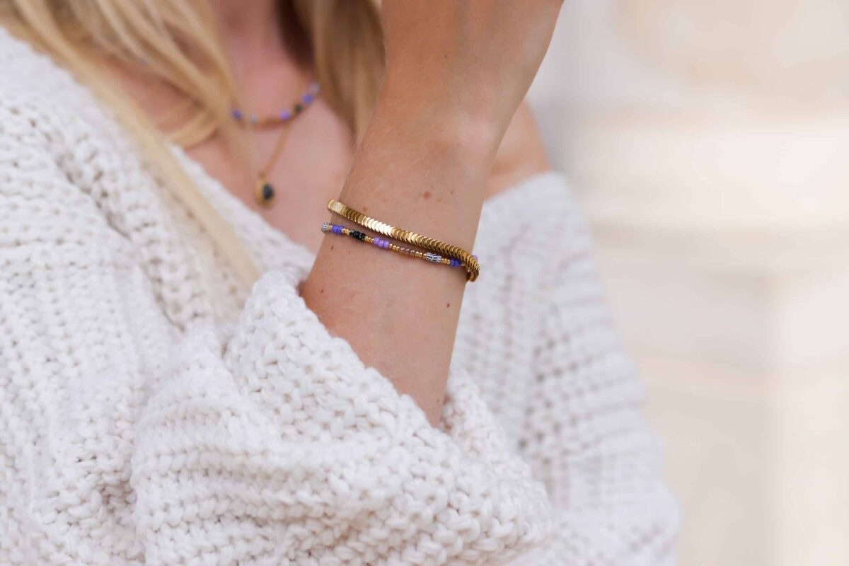 Lavender rainbow bracelet gold