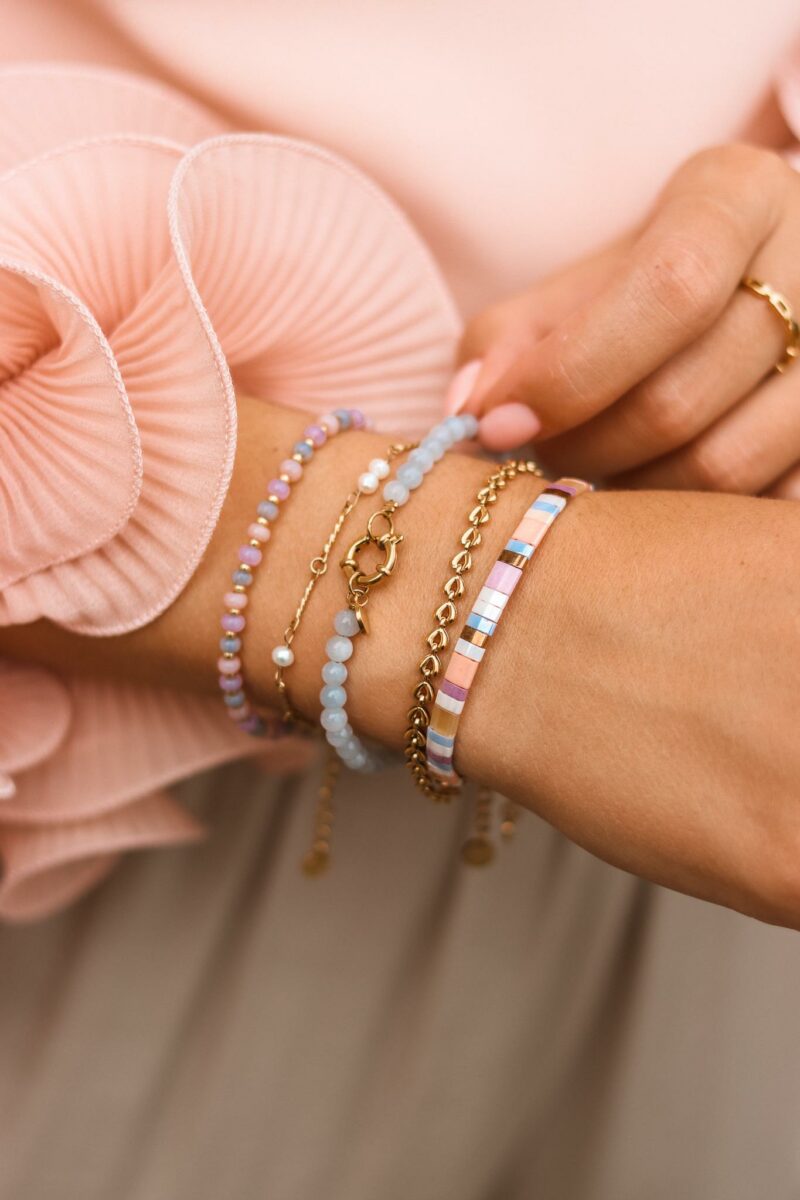 Light blue beads bracelet gold
