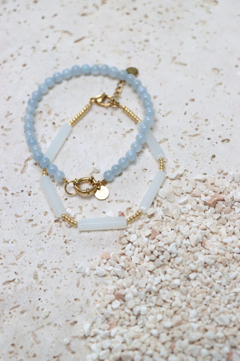 Light blue beads bracelet gold