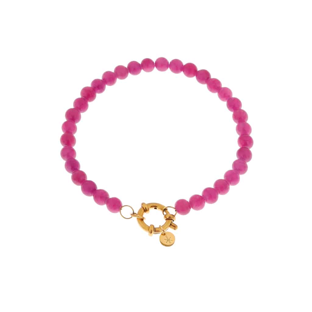 Magenta beads bracelet gold
