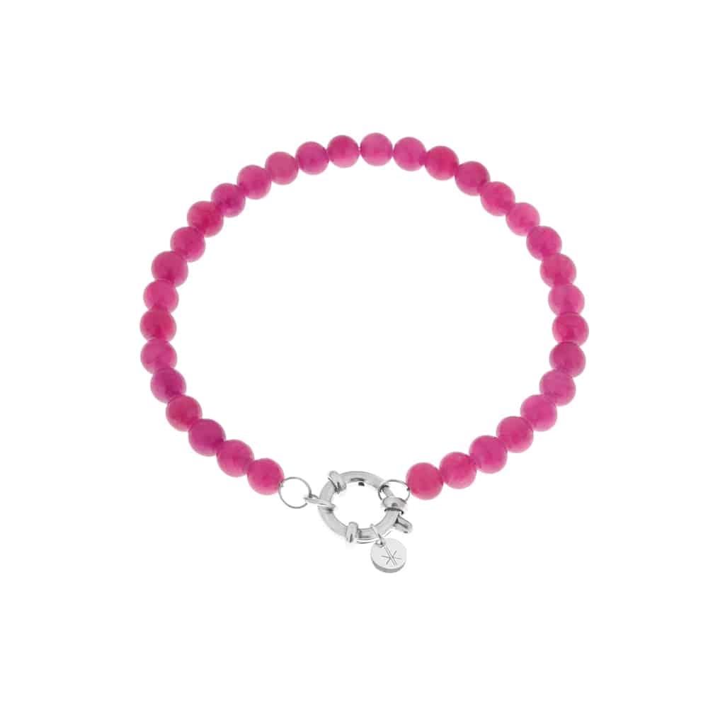 Magenta beads bracelet silver