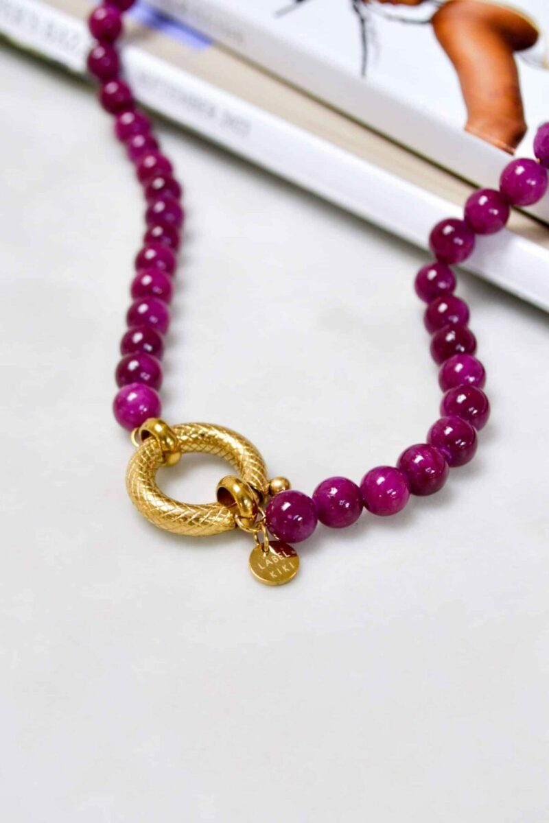 Magenta snake necklace gold