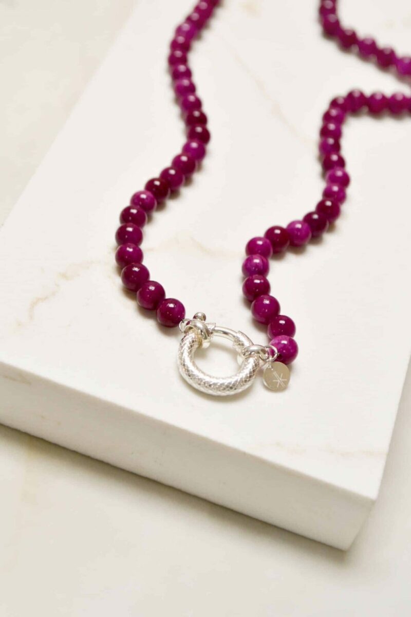 Magenta snake necklace silver