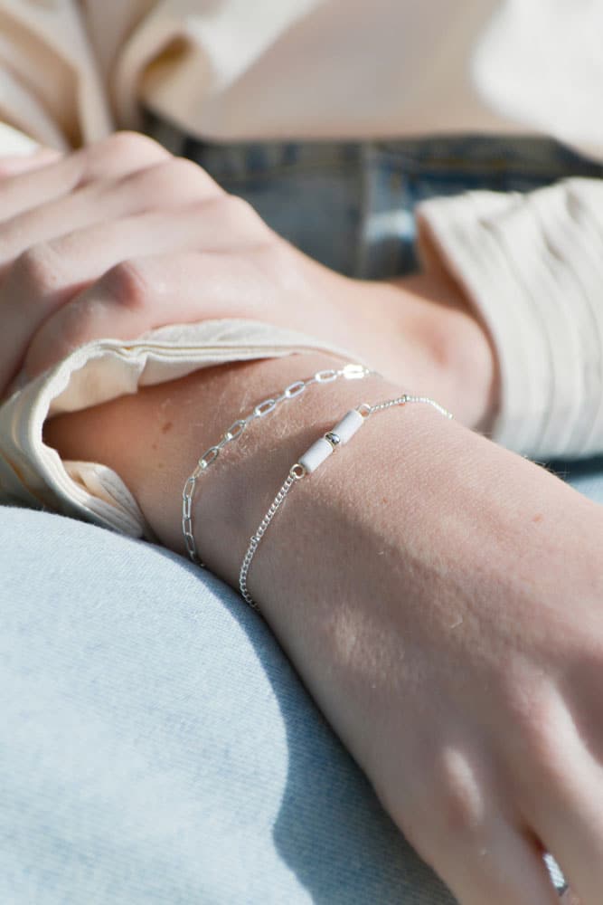 Marble tube bracelet silver
