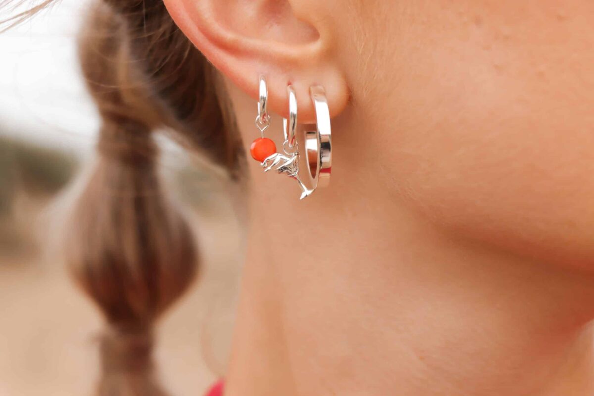 Orange dot hoop silver